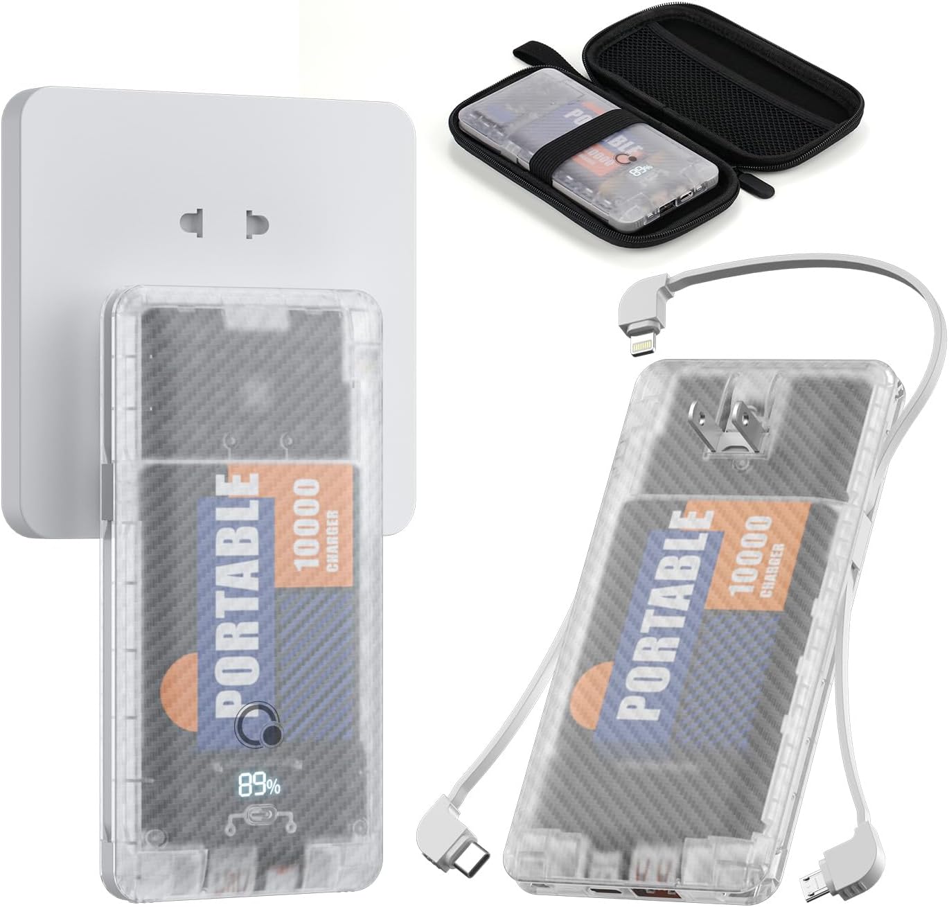 Q Slim 10000mAh Portable Charger with Built-in Cables - Fast Charging on the Go!