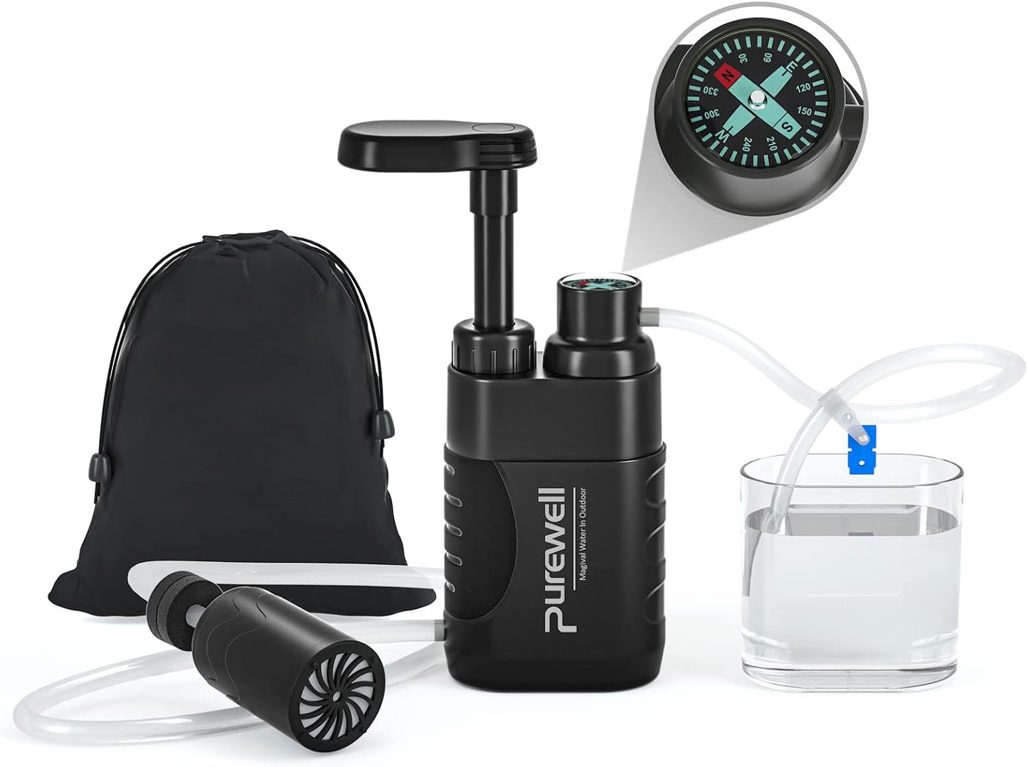 Purewell Water Purifier Pump - 0.01 Micron Filter, Portable Emergency Gear