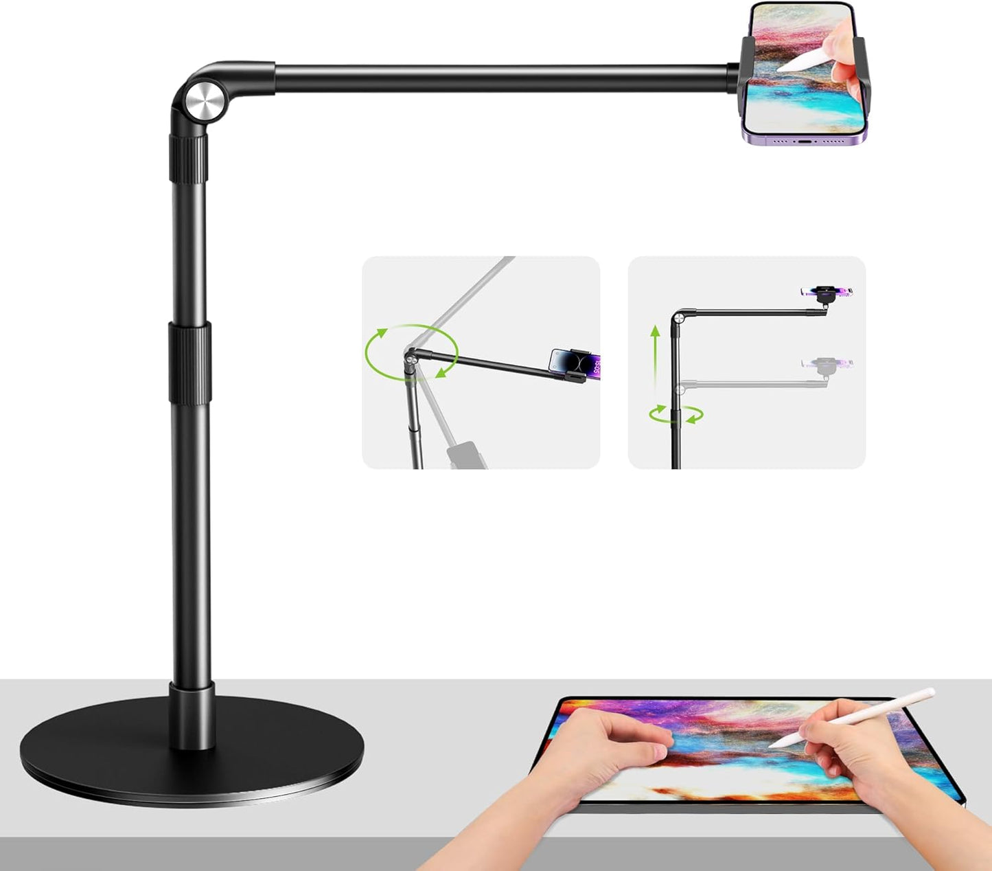 Heavy Duty Aluminum Overhead Phone Stand for Filming and More