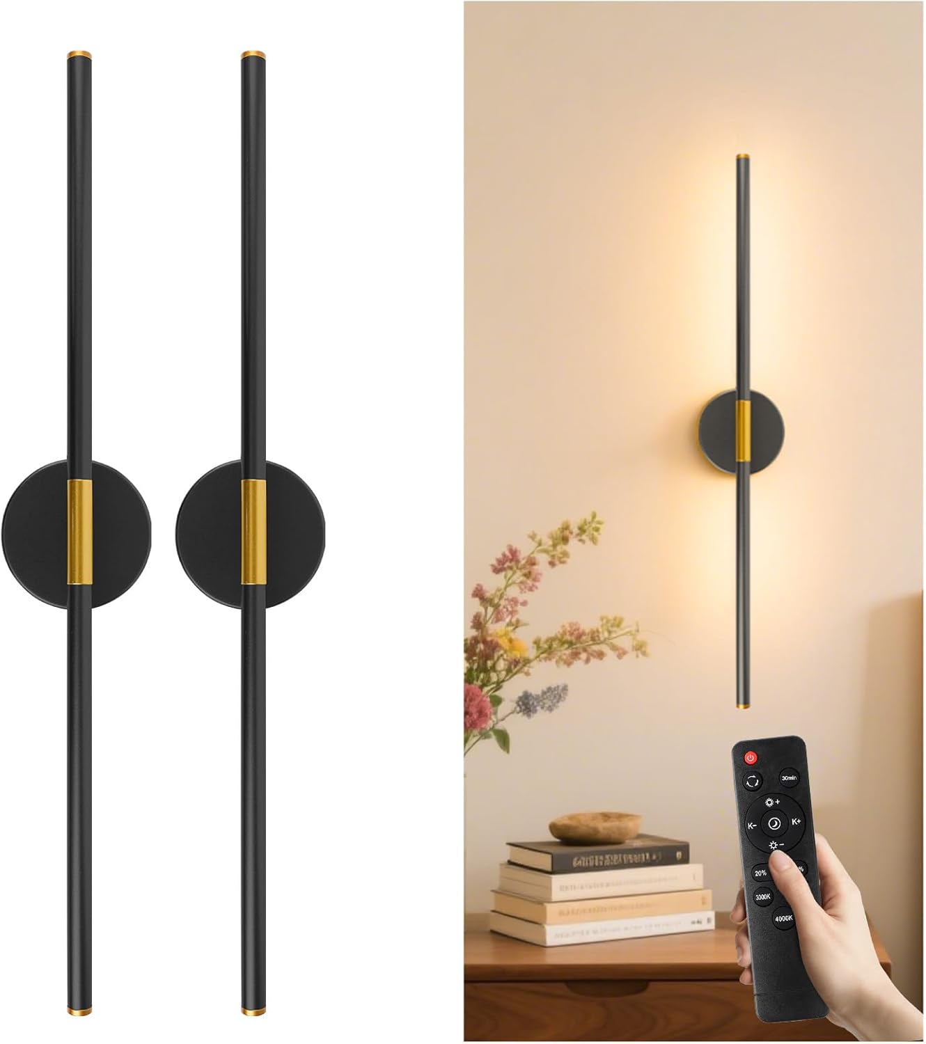 Battery Operated Wall Sconces Set of 2 for Modern Spaces