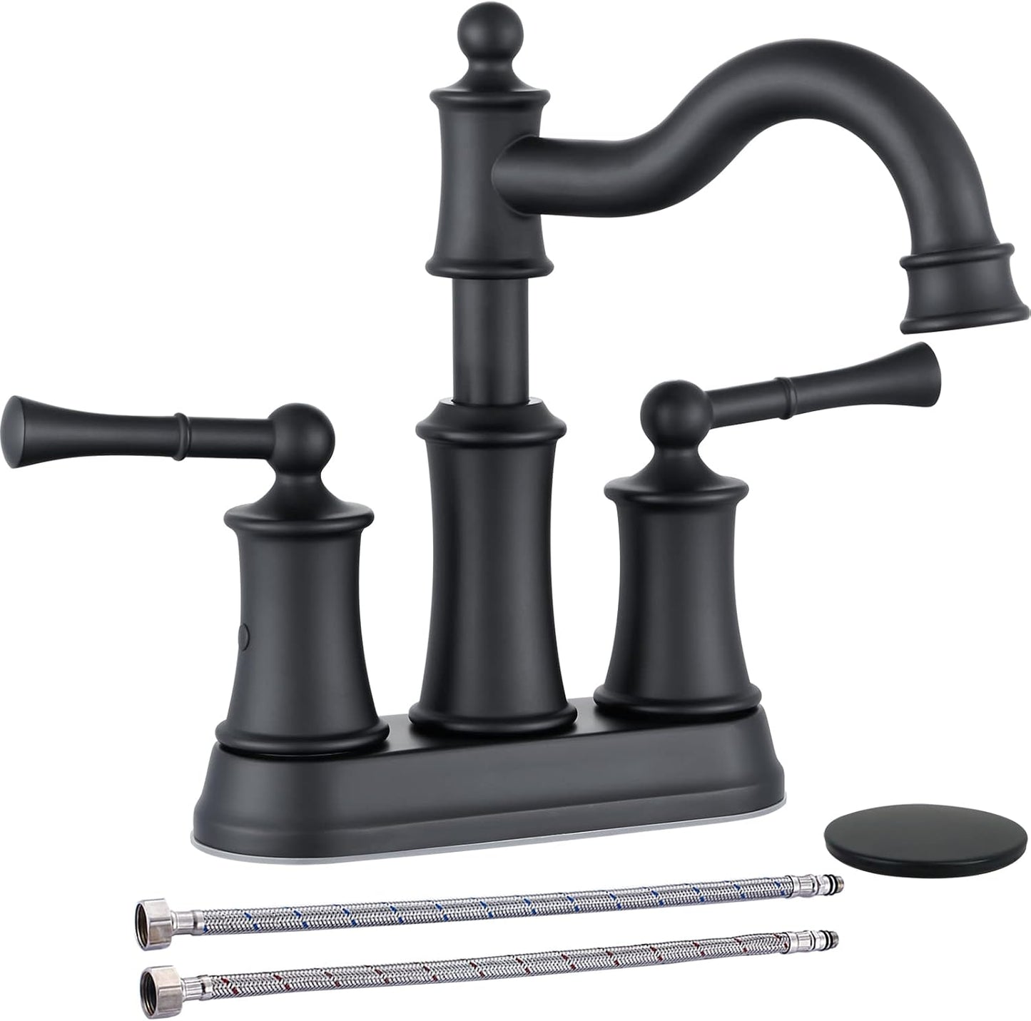 Roman Bathroom Sink Faucet with Pop-up Drain Assembly in Matte Black