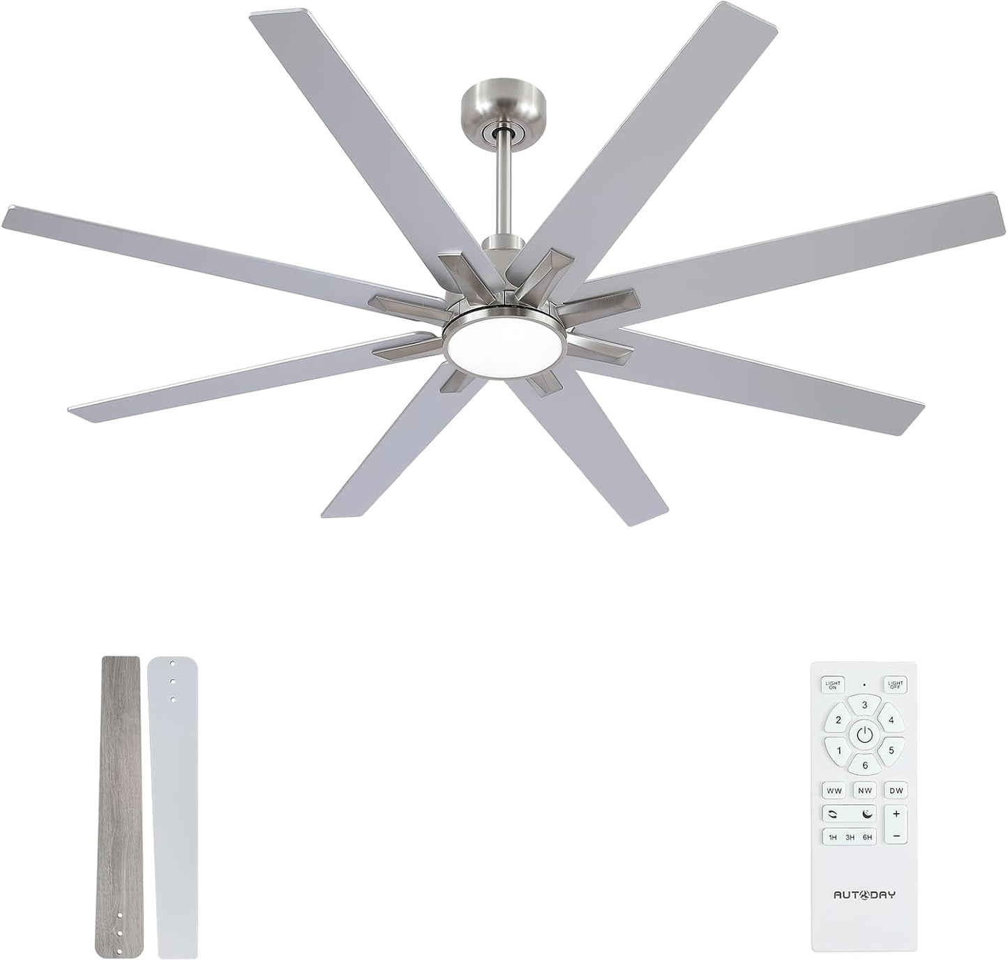 62 inch Brushed Nickel Ceiling Fan with Light & Remote Control
