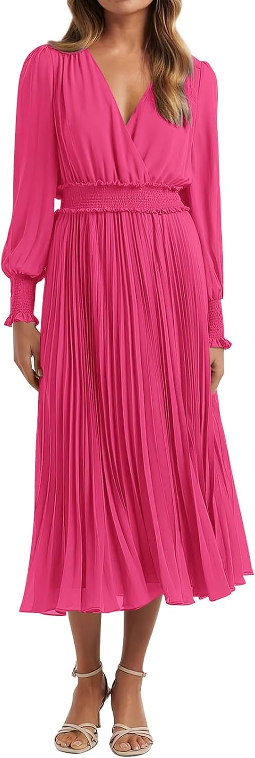 PRETTYGARDEN Womens Wrap V Neck Midi Dress for Every Occasion