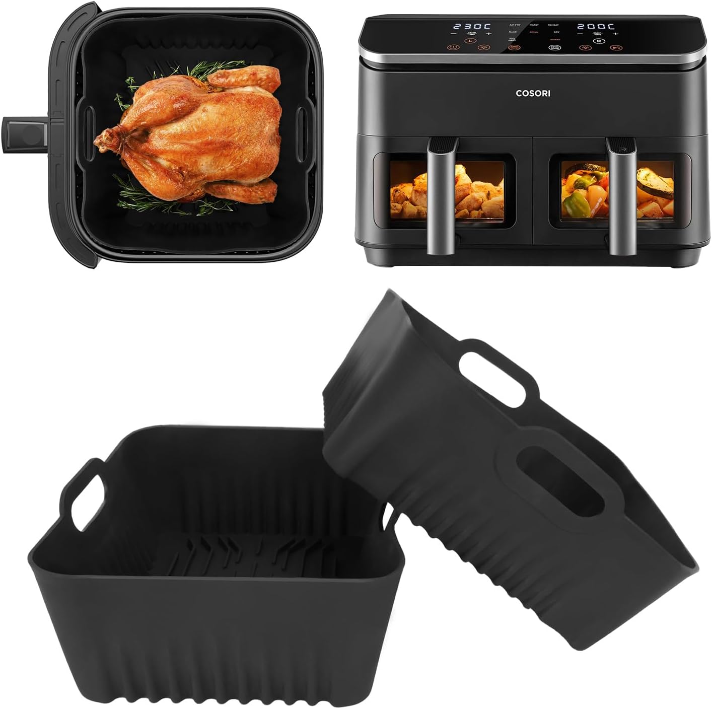 Dadop Silicone Liners: Dual AirFryer, Reusable, 2PCS