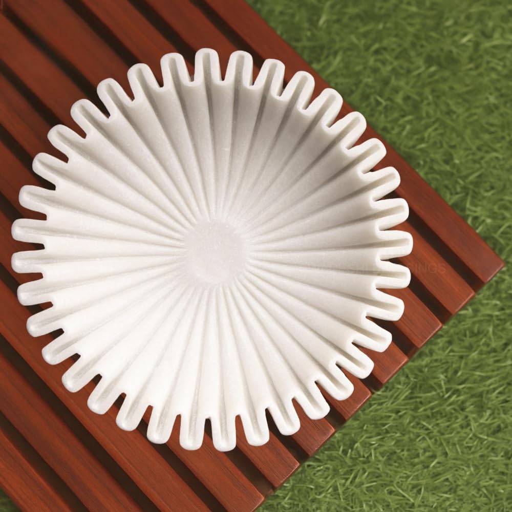 Handcrafted Marble Ruffle Bowl - Antique Scallop Design for Home