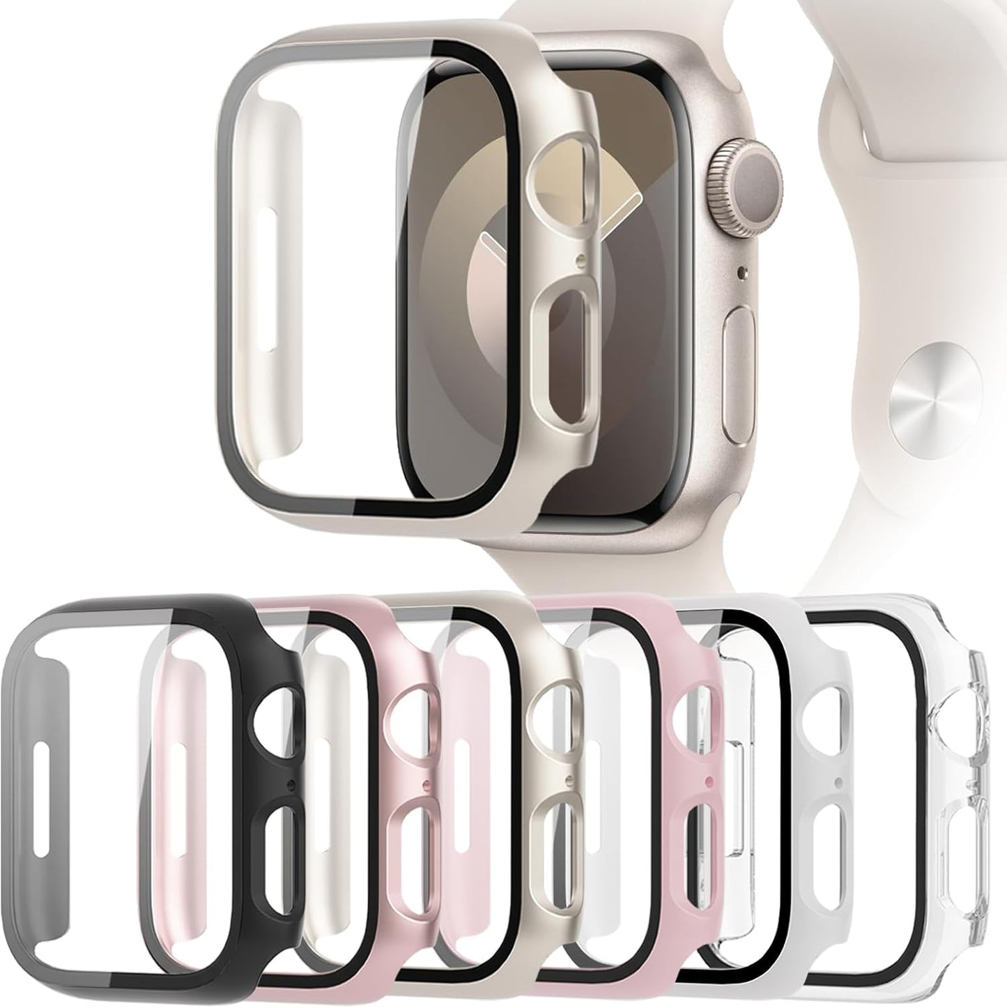 6-Pack Apple Watch 41mm Case w/ Tempered Glass Protector