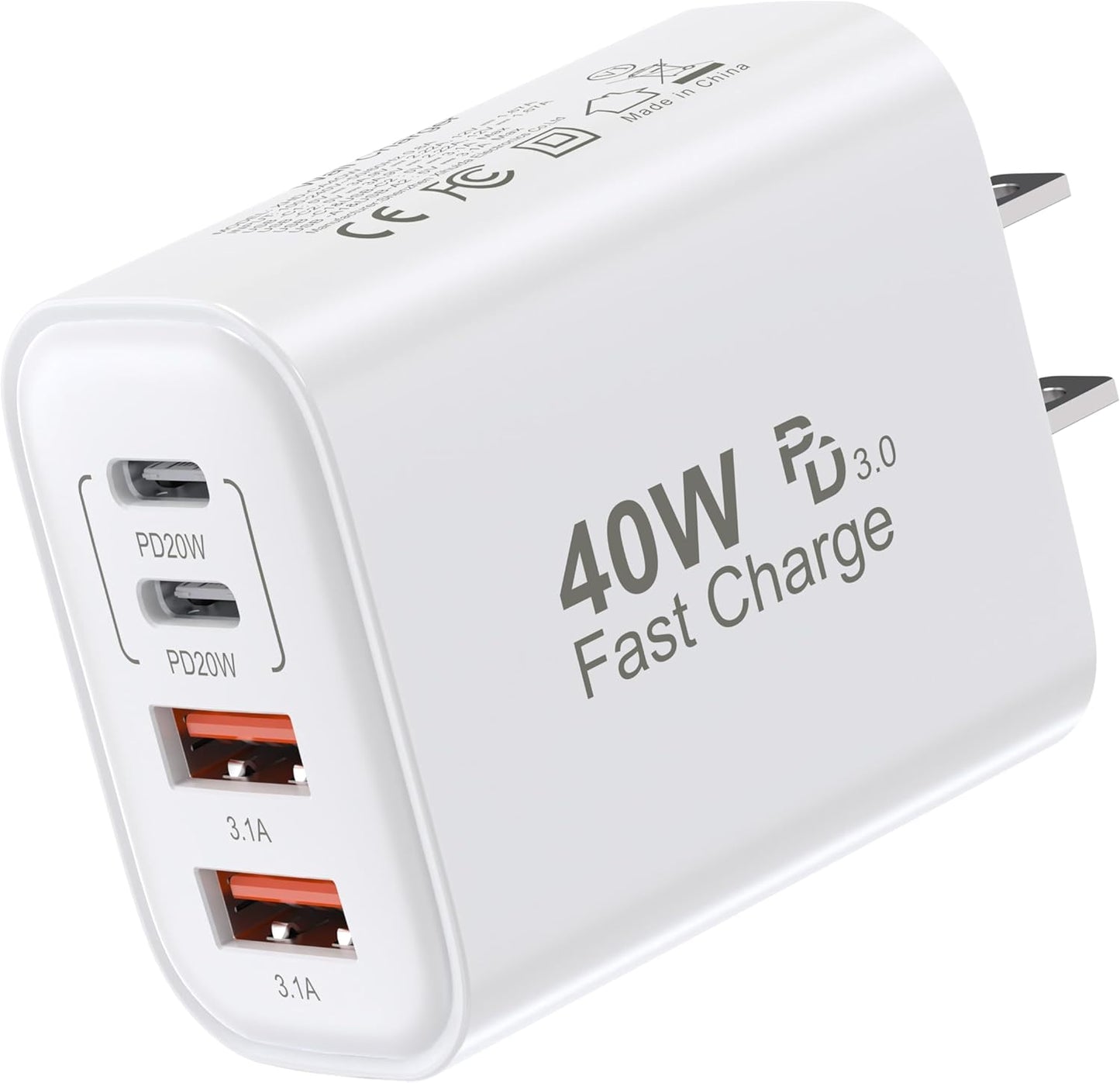Ultra-Fast 40W USB C Wall Charger - 4 Port PD+QC Power Adapter