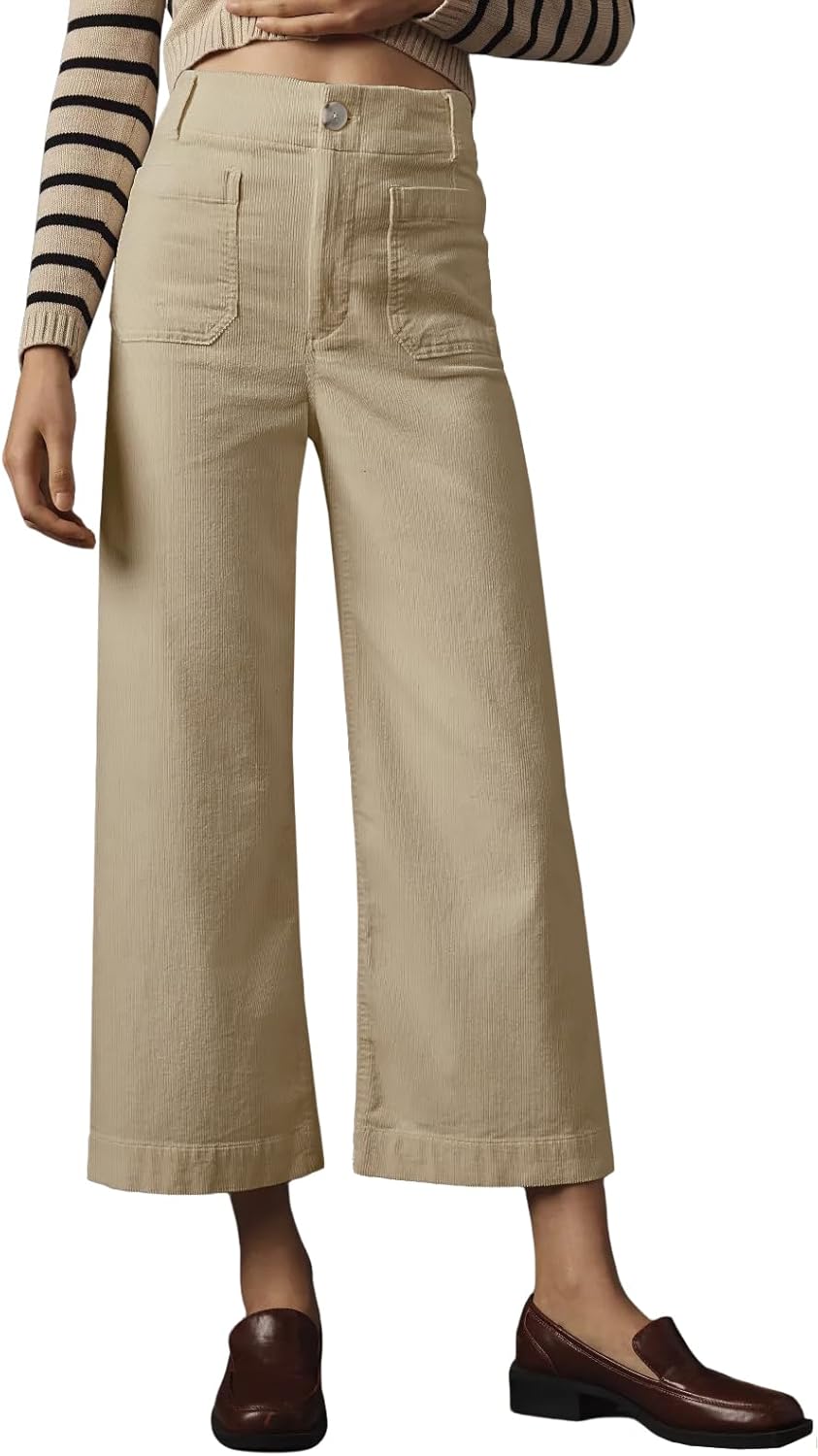 Miduo Womens Casual High Waisted Wide Leg Corduroy Pants