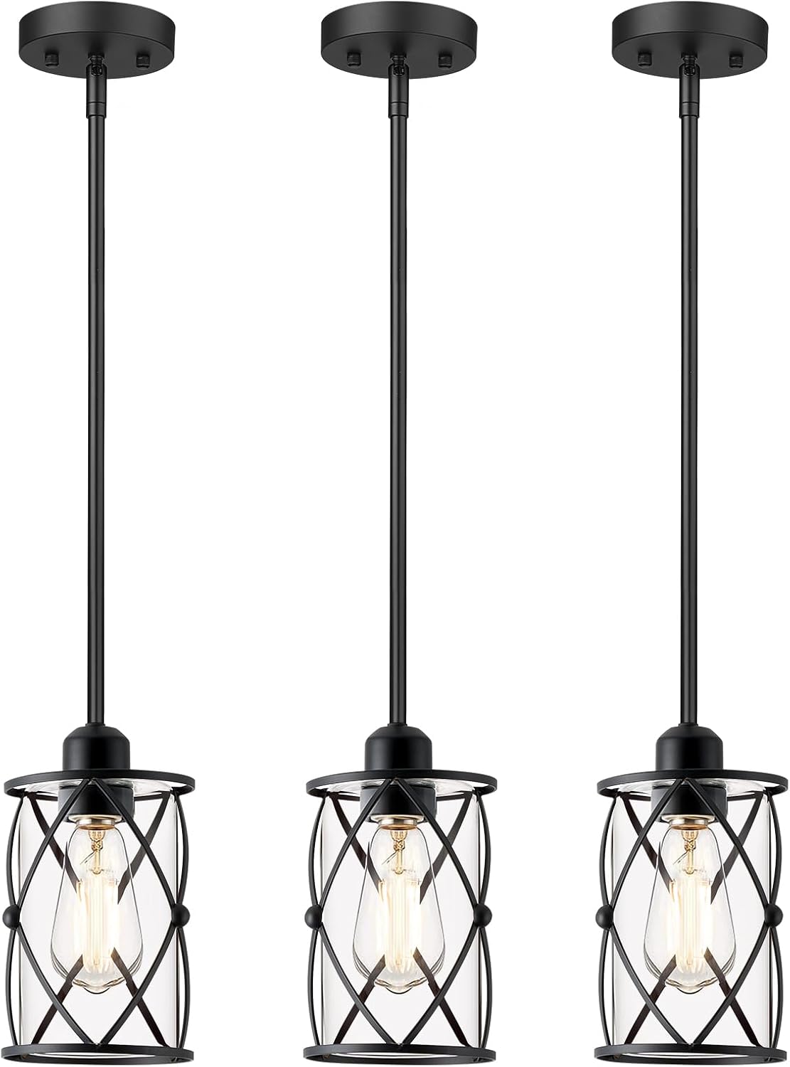 Modern Glass Pendant Lights for Kitchen Island 3 Pack