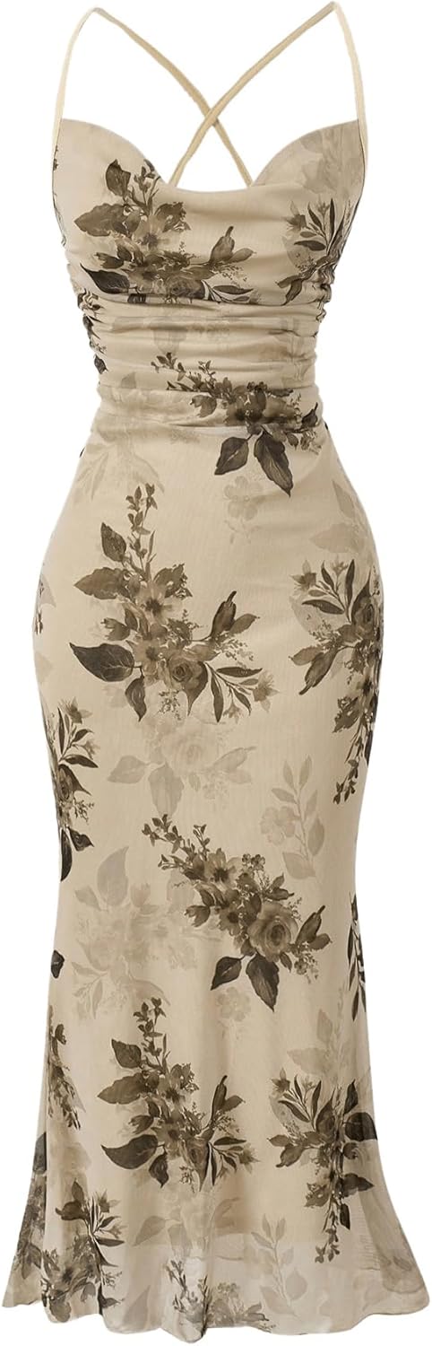 Floral Mesh Bodycon Cami Dress for Summer Events and Parties
