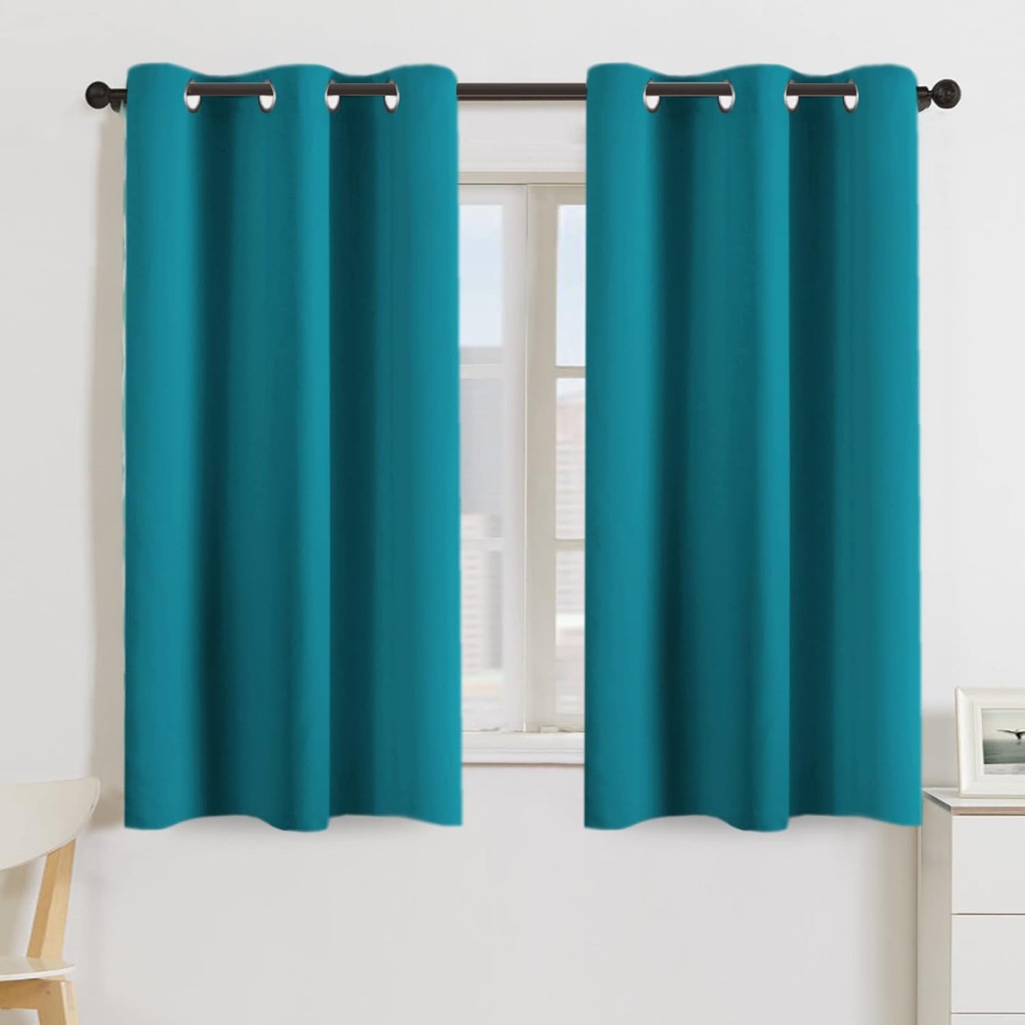 Teal Blackout Curtains for Small Windows - 54 Inch Length