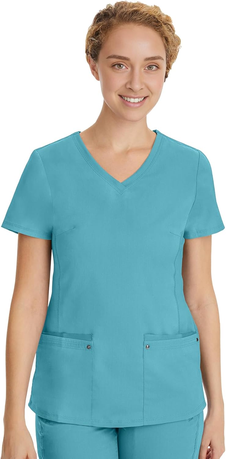 Healing Hands Women's V-Neck Scrub Top with Yoga Knit Panels