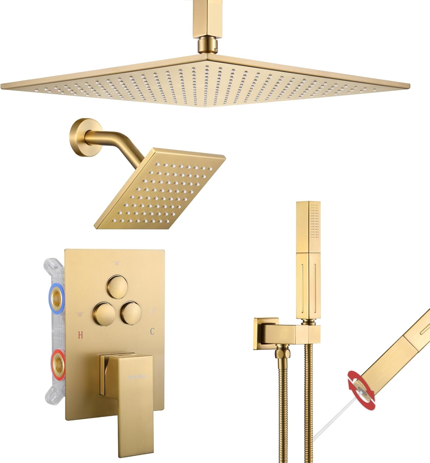 VANFOXLE Shower Faucet Set with Push Button Diverter System