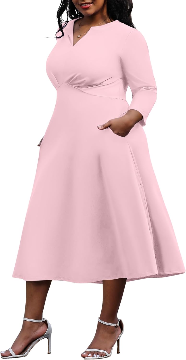 Nmoder Women's Plus Size Stretchy Flared Wrap Dress for Events