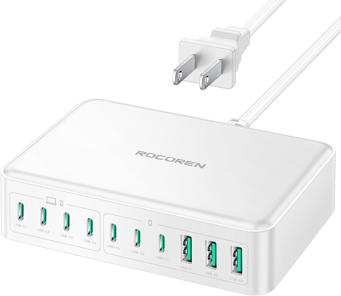 480W USB C Charger Block - Rocoren 10-Ports Fast Charging Hub