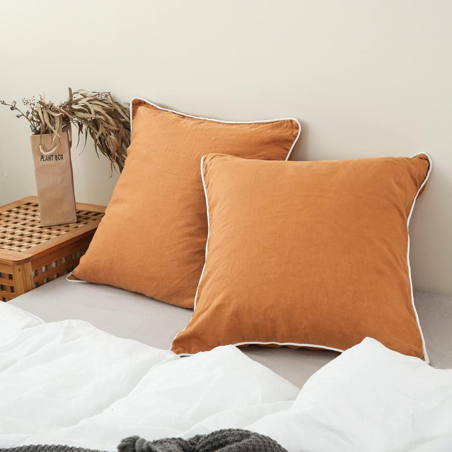 100% Linen Euro Sham Covers with Piping Trim for Cozy Decor