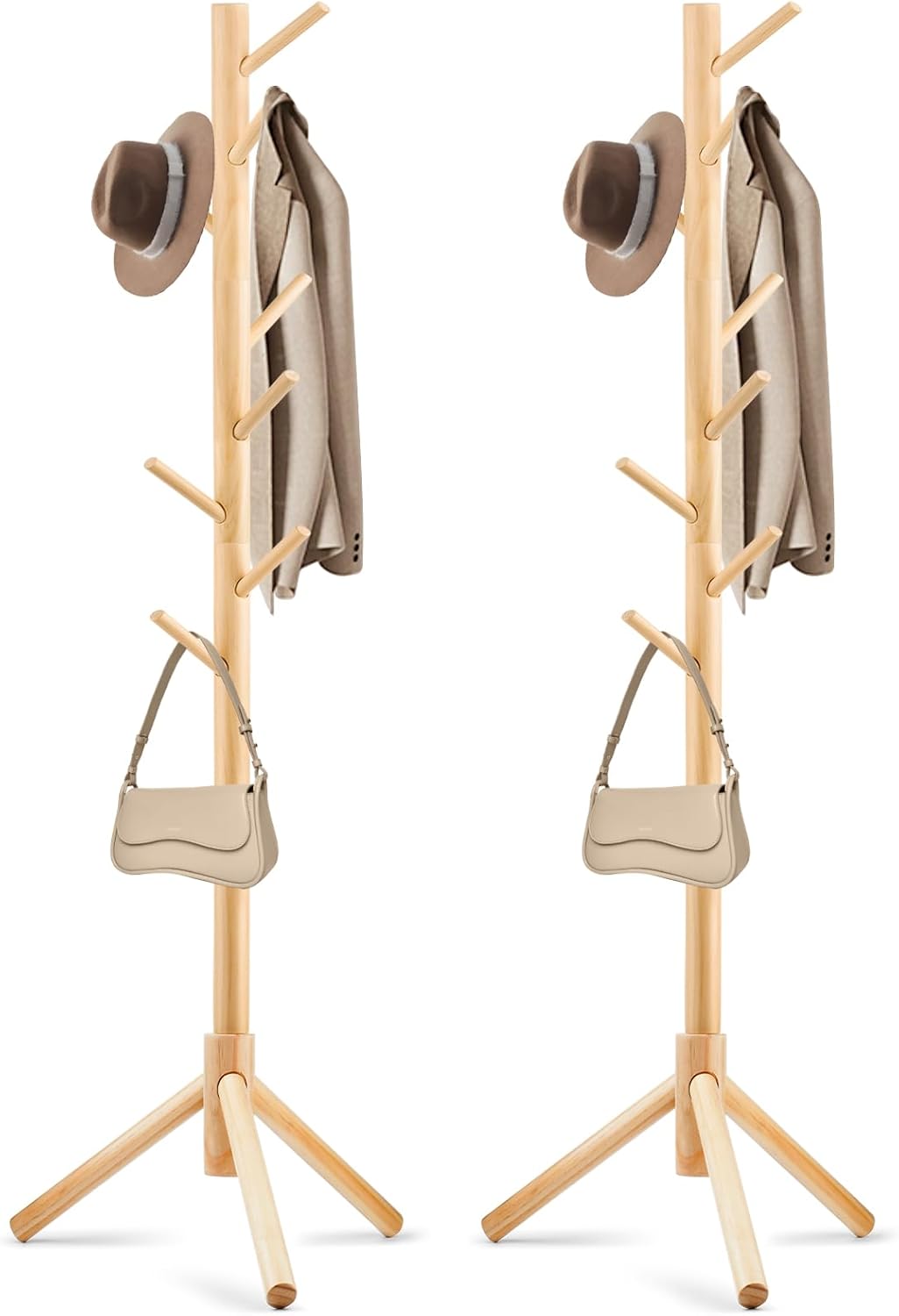 2 PCS Freestanding Coat Rack with Adjustable Height and Hooks