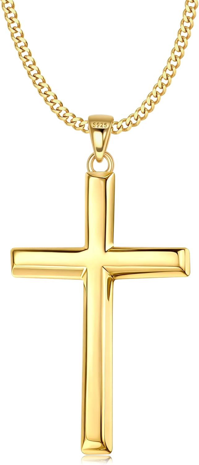 Solid 925 Sterling Silver Cross Necklace for Men and Women