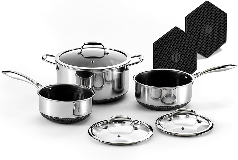HexClad Hybrid Nonstick 6-Piece Pot Set with Silicone Trivets