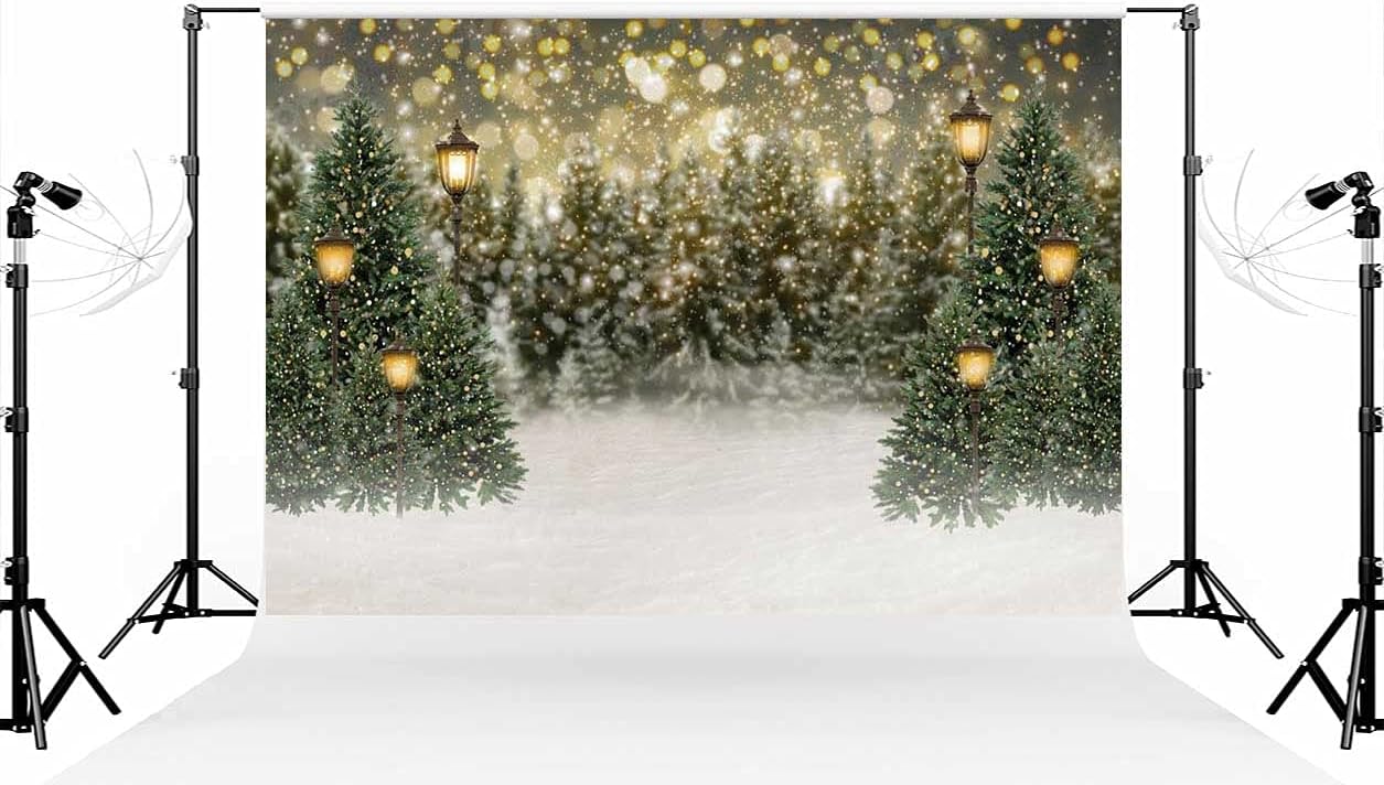 Bokeh Snow Christmas Tree Photo Backdrop for Festive Photography