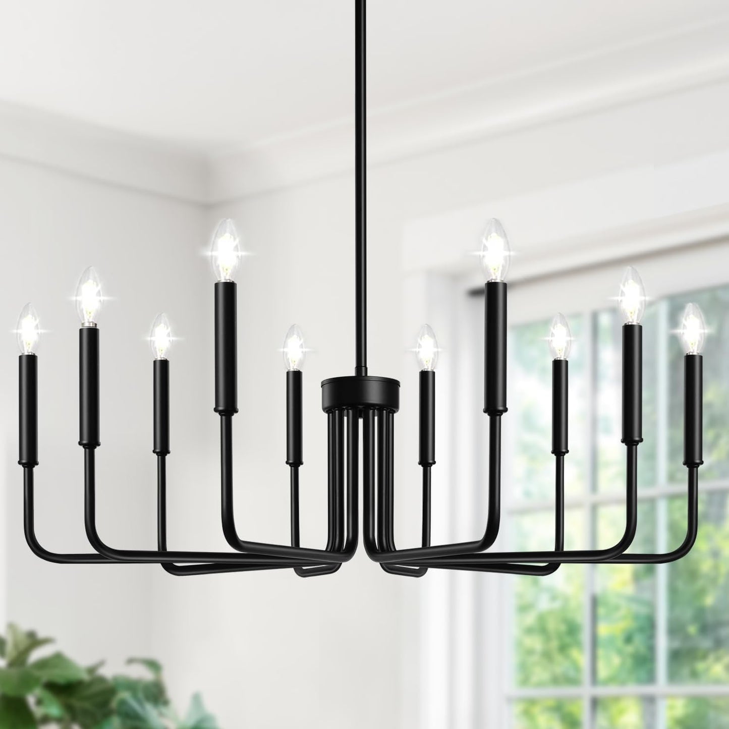 Lynnoland Black 10-Light Chandelier for Vintage Home Lighting