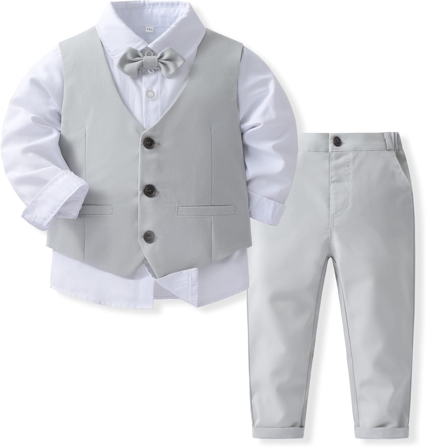 Boys 3Pcs Clothing Sets Cotton Long Sleeve Bowtie Shirts & Vest