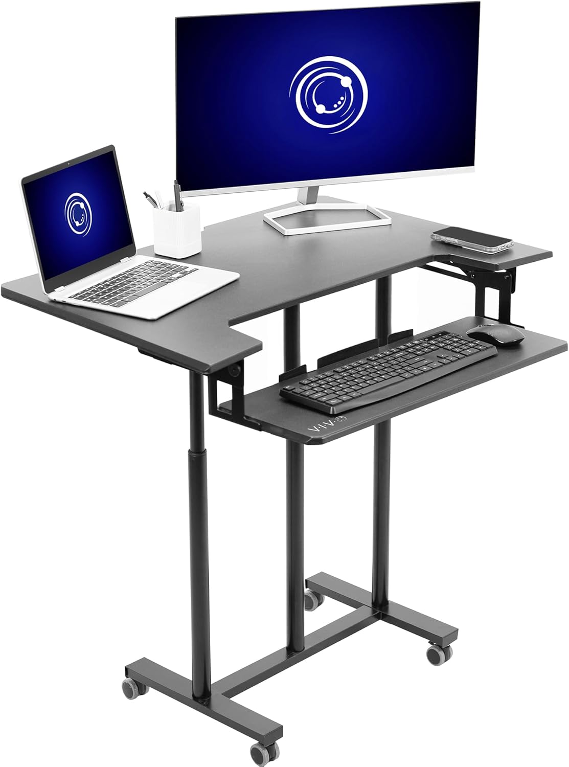 Height Adjustable Mobile Desk Cart - Work Anywhere Efficiently!