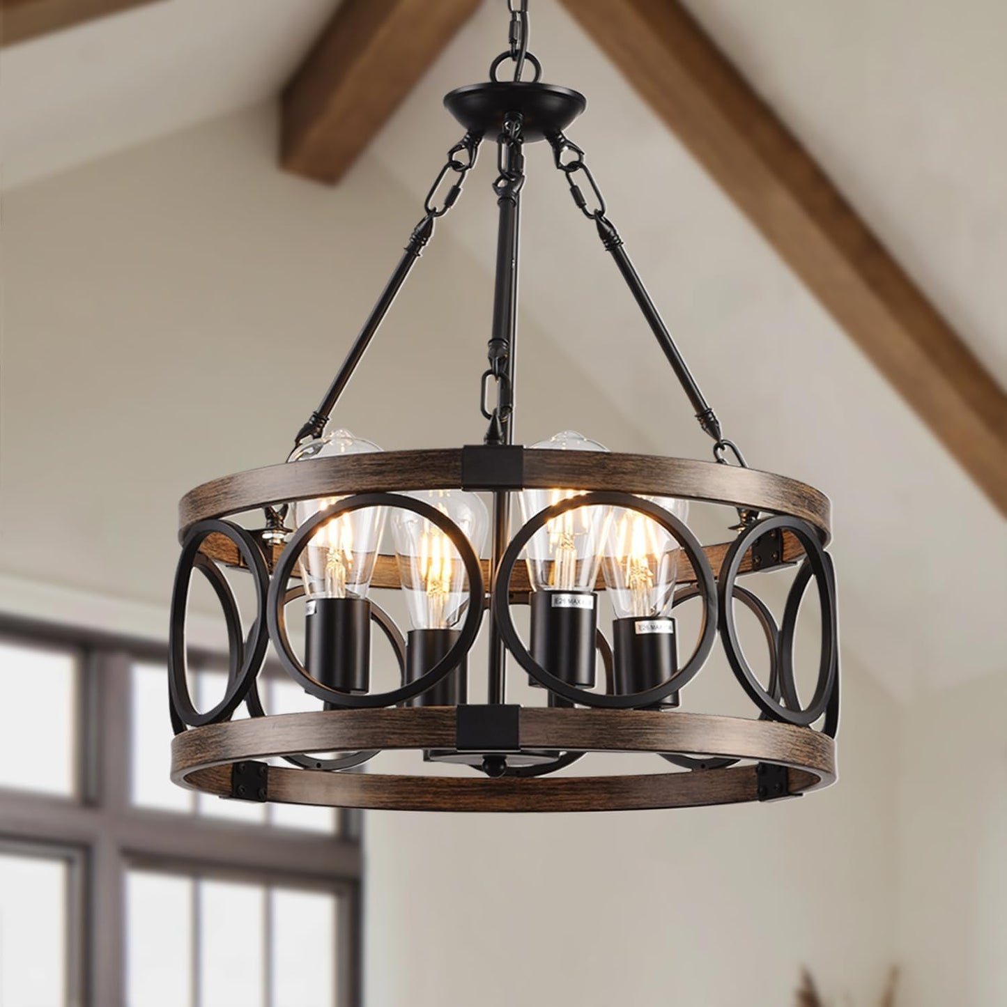 4-Light Black Semi Flush Mount Ceiling Light Fixture for Kitchen