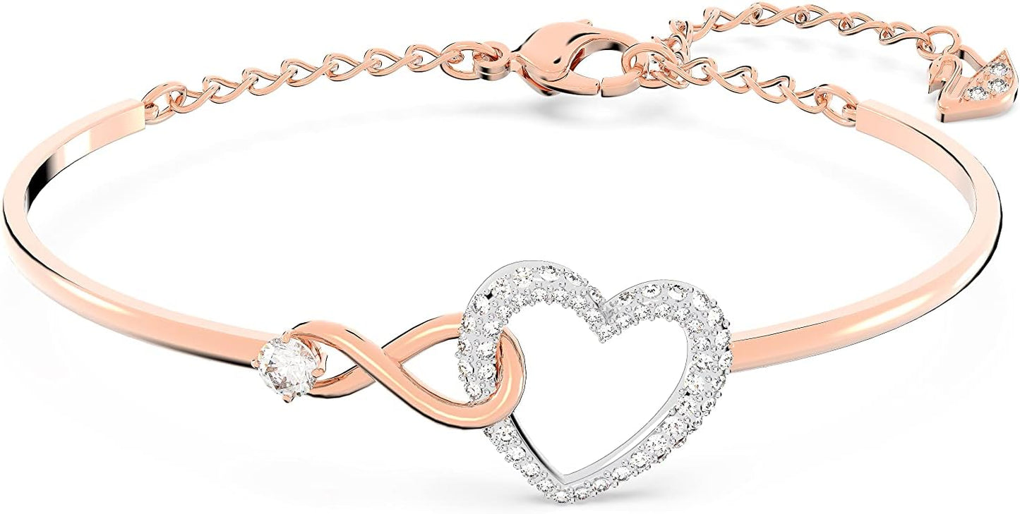Swarovski Infinity Heart Bangle: Dazzling Rose Gold & Clear Crystals