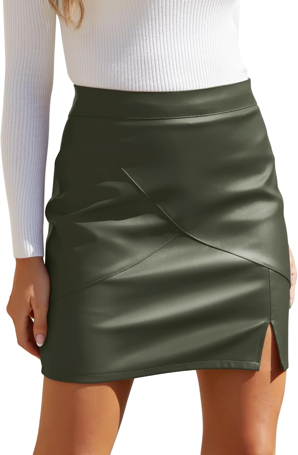We1Fit Womens Faux Leather High Waisted Bodycon Mini Skirt
