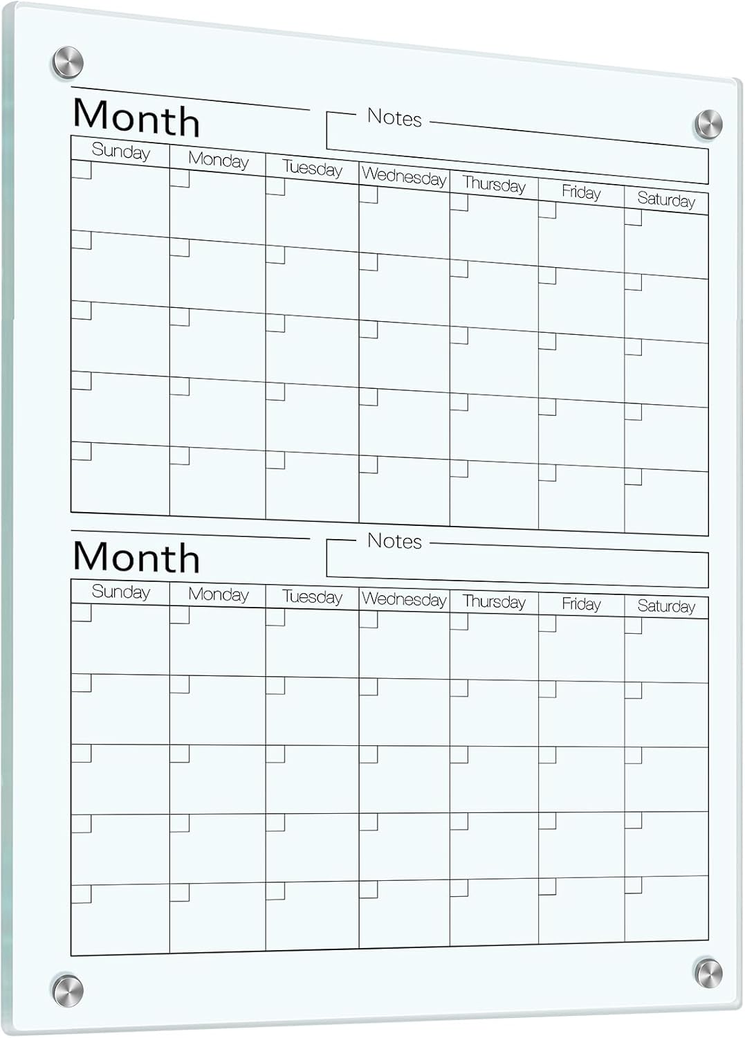 Glass Whiteboard Calendar 24in x 18in for Home Office Planning