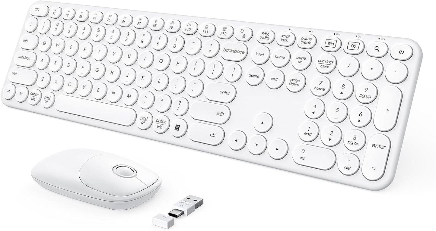 seenda White Wireless Keyboard Mouse Combo - Versatile 2-in-1 Receiver