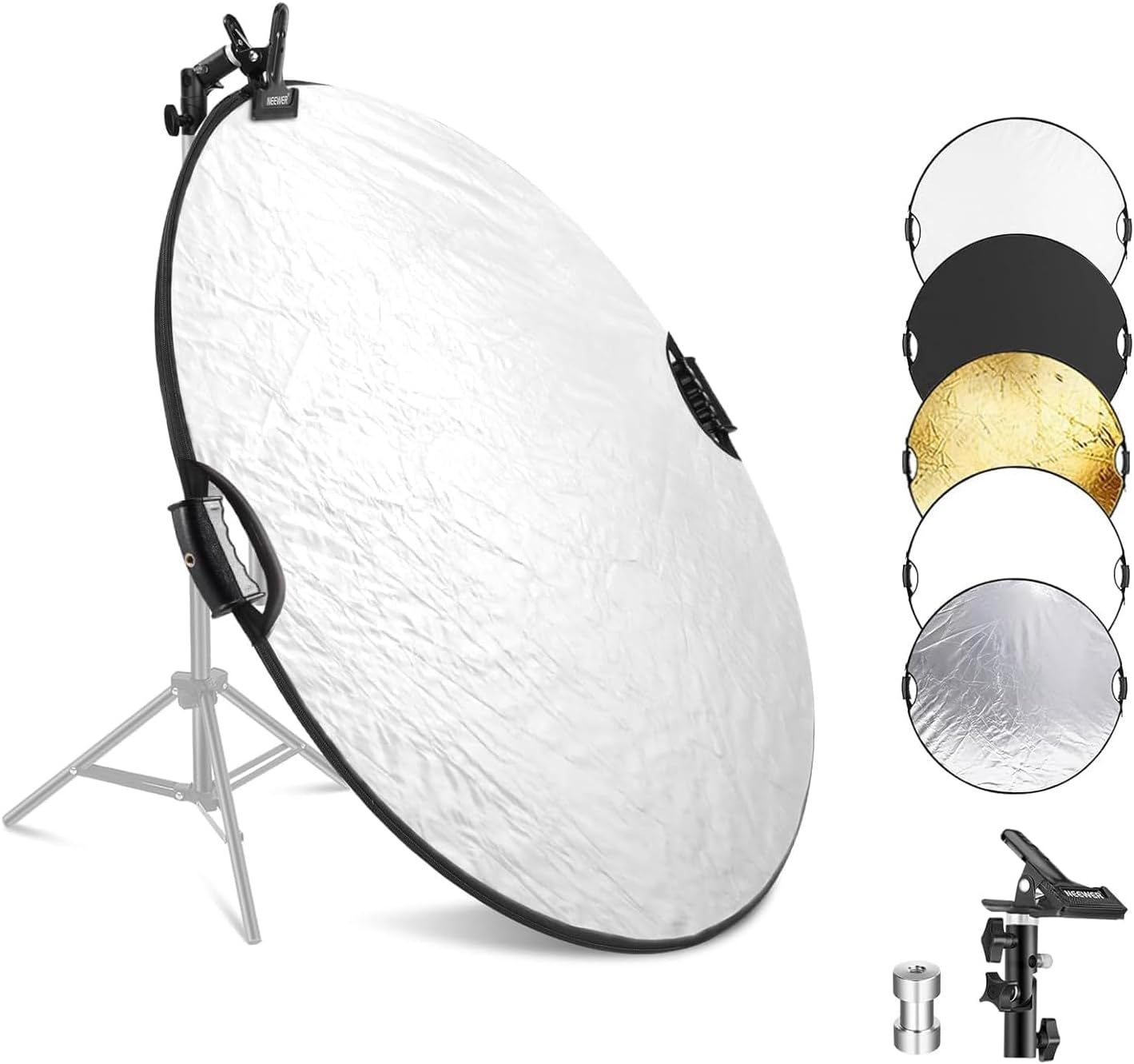 NEEWER 43in Light Reflector with Clamp & Hand Grips for Photography