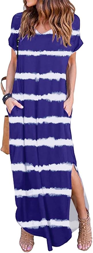 HUSKARY Women's Summer Maxi Dress with Pockets and Split Style