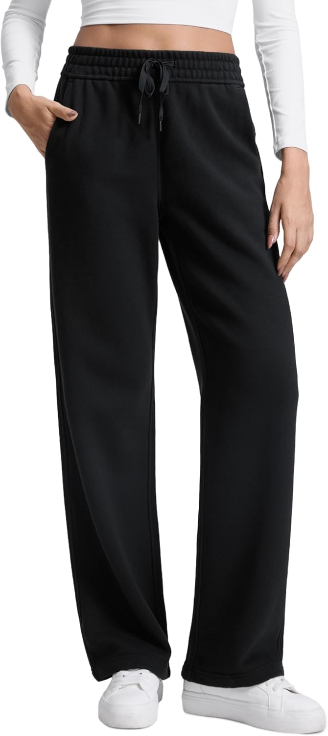 CRZ YOGA Cotton Fleece Lined Sweatpants for Women - Warm Lounge Pants