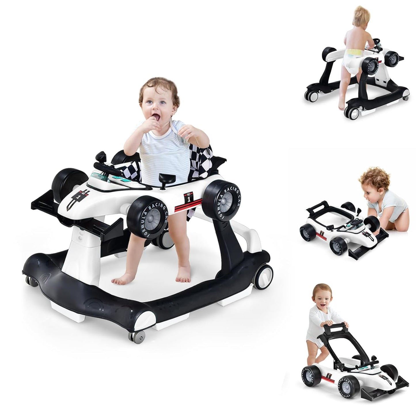 Convertible Baby Walker & Race Car, Music & 3 Heights, Foldable, 6-18 Months