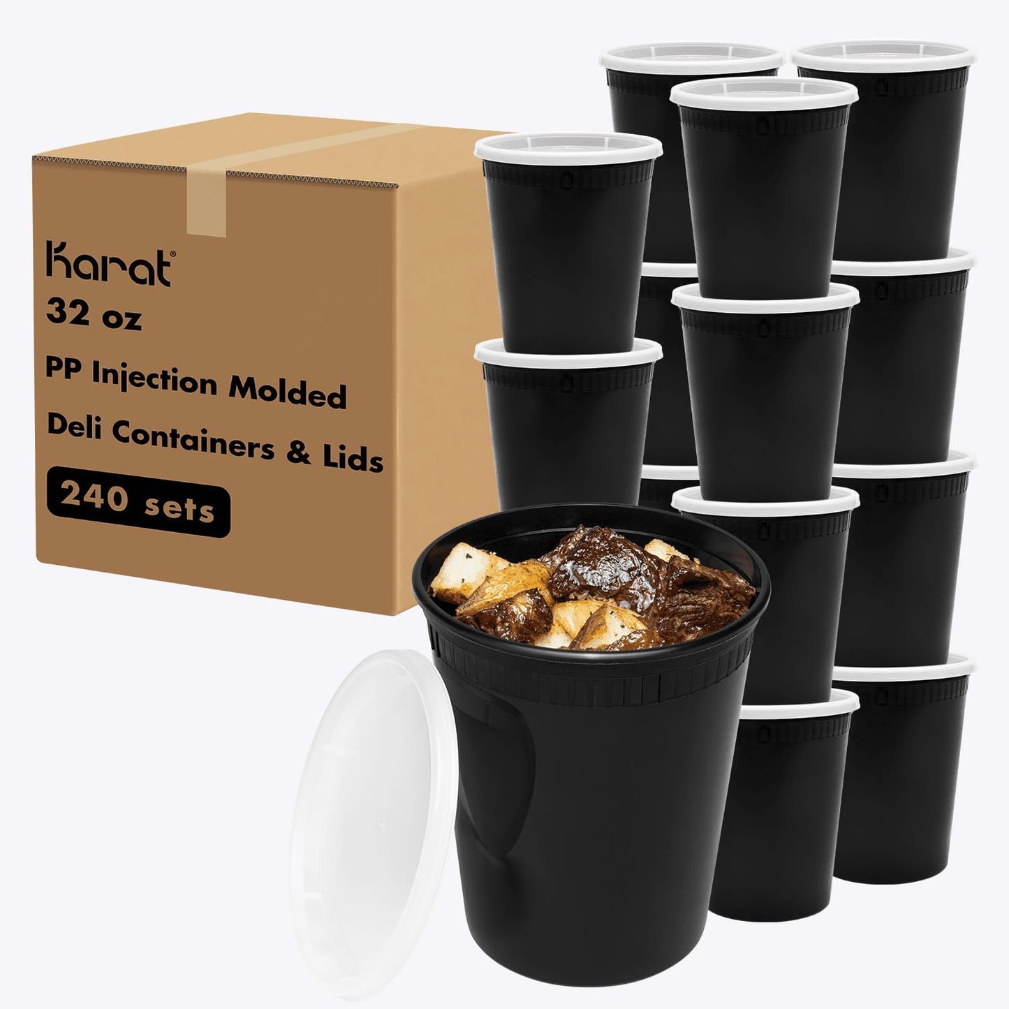 Karat 32oz Black PP Injection Molded Round Deli Containers