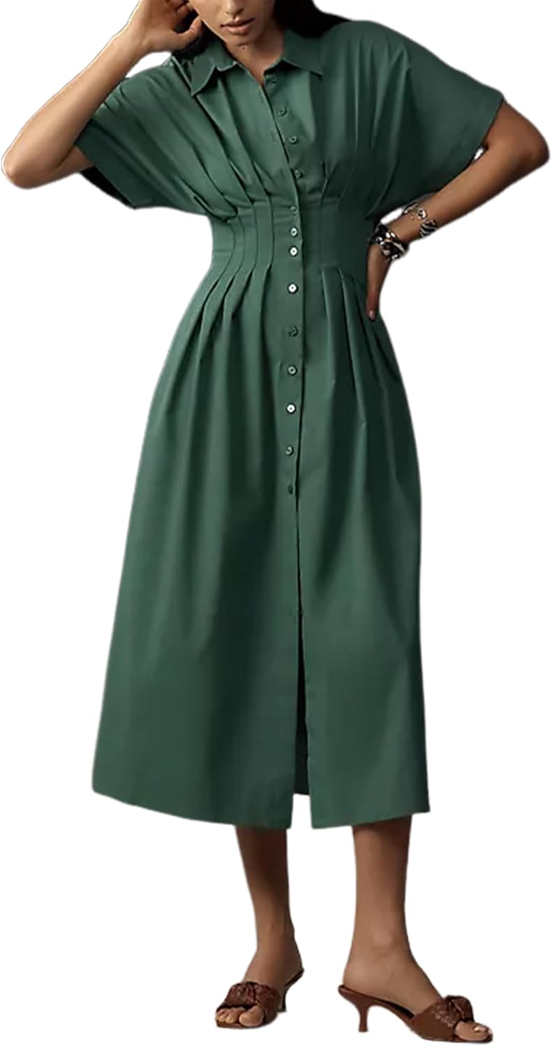 Yeokou Shirt Dress for Women - Casual Maxi Sundress with Pockets