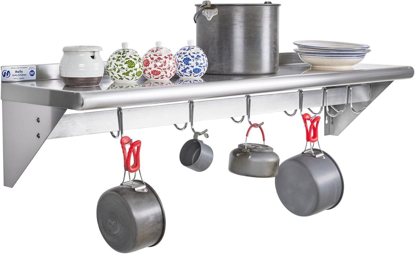 HALLY Stainless Steel Shelf with Hooks for Kitchen Storage
