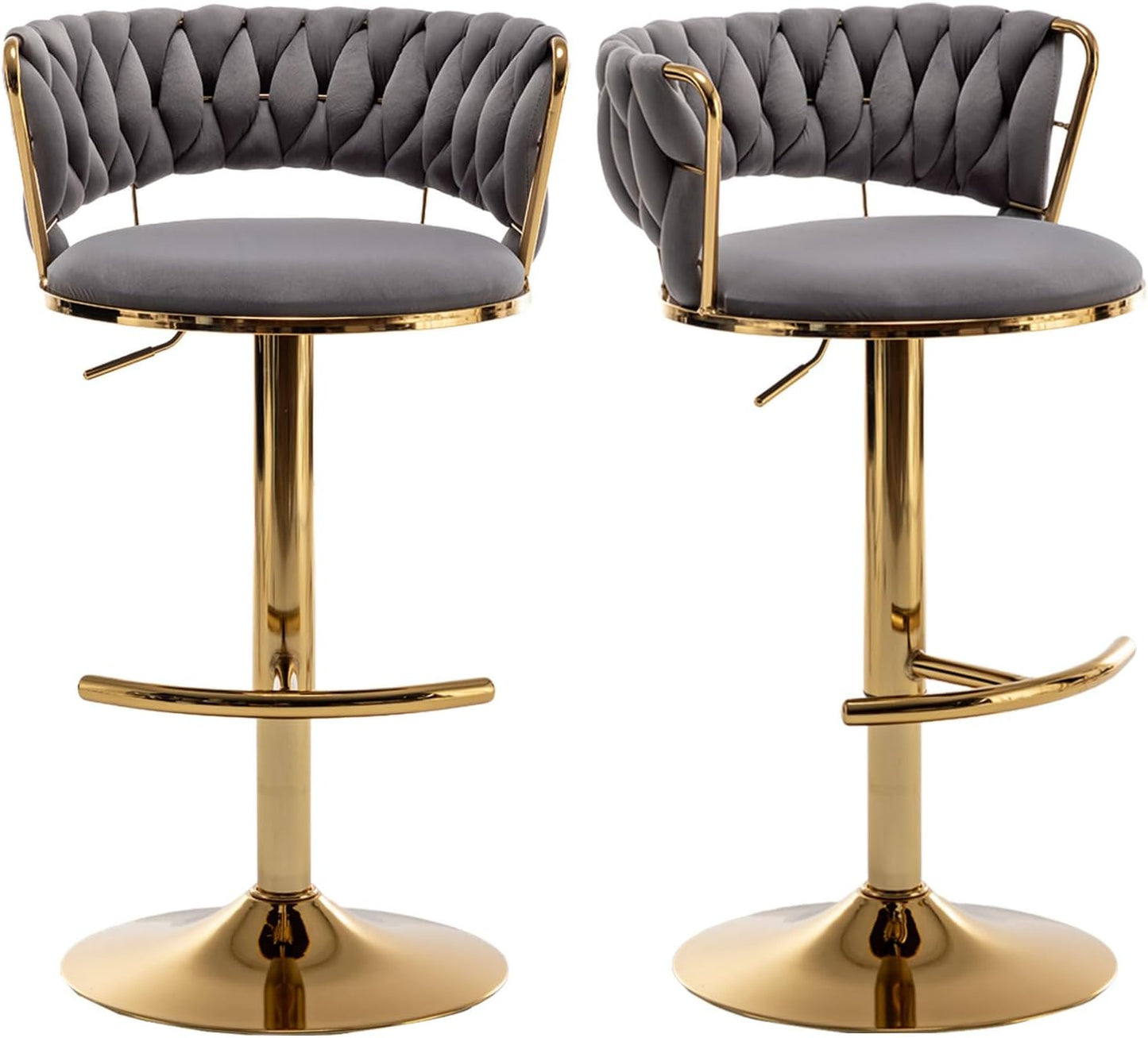 Stylish Velvet Bar Stools Set of 2 with Gold Swivel Design