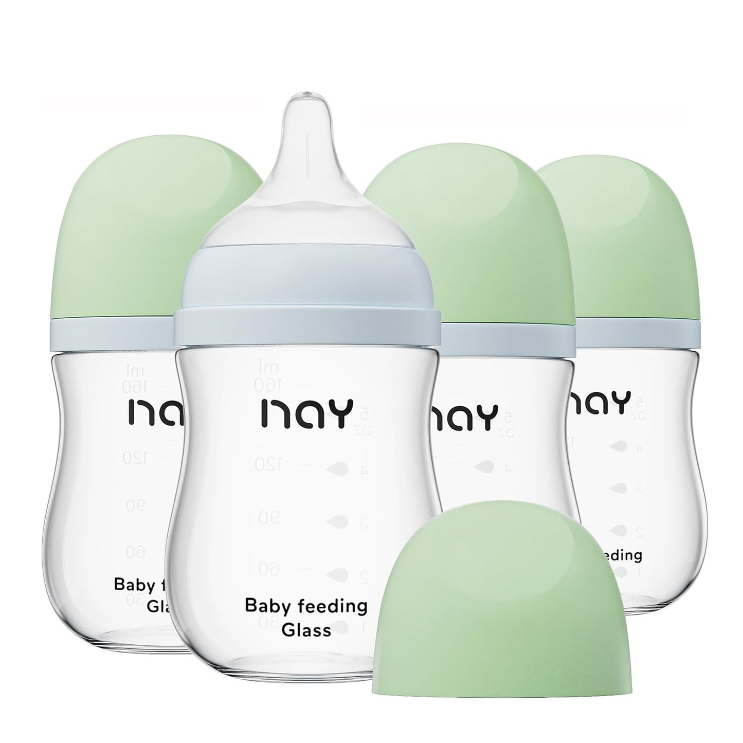 Natural Glass Baby Bottle Wide Neck Anti-Colic 5.4oz Pack of 4