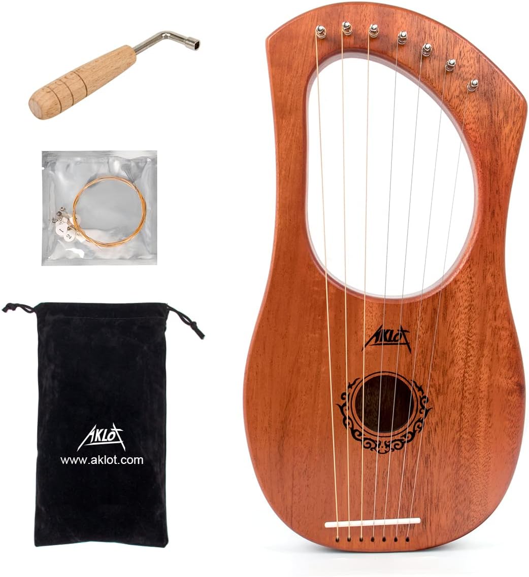 7 String Lyre Harp with Mahogany Body and Tuning Wrench Included
