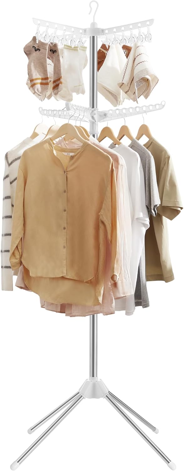 2-Tier Clothes Drying Rack with Rotatable Arms for Easy Use