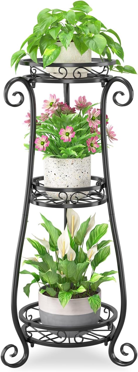 3 Tier Metal Plant Stand for Indoor Outdoor Use, 34 Inch Tall