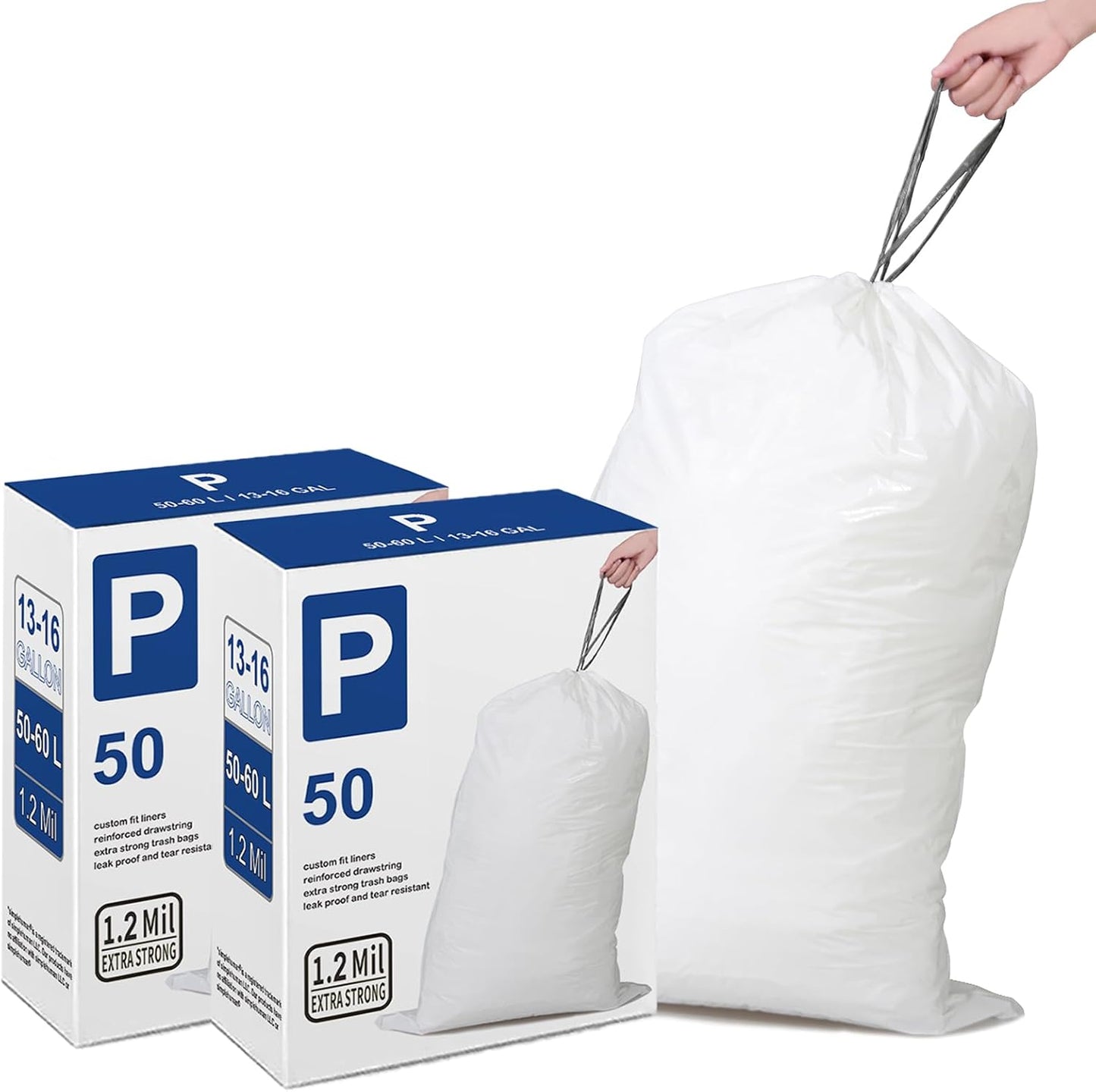 Code P Heavy Duty 1.2 Mil Plastic Trash Bags for 13-16 Gallon