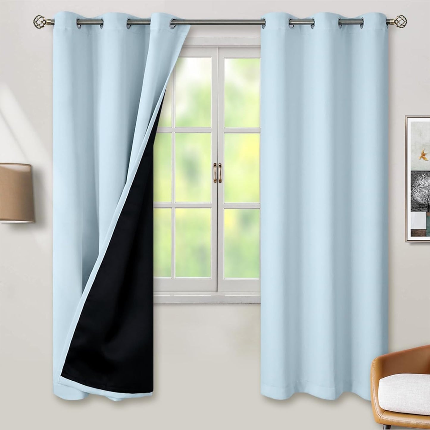 BGment Baby Blue 100% Blackout Curtains for Kids Room 72 in