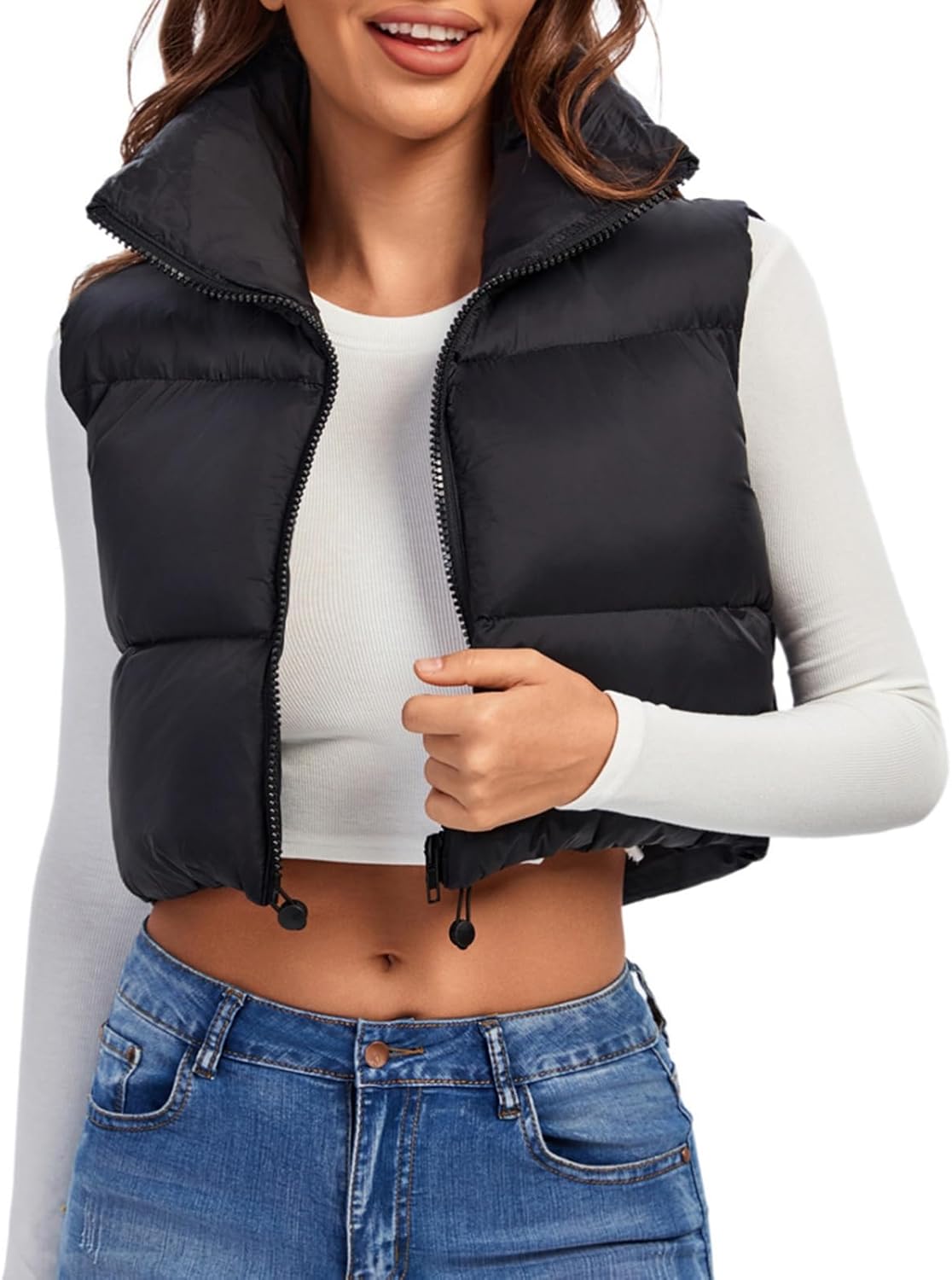 Fuinloth Women's Padded Vest: Stylish Lightweight Zip Crop Gilet