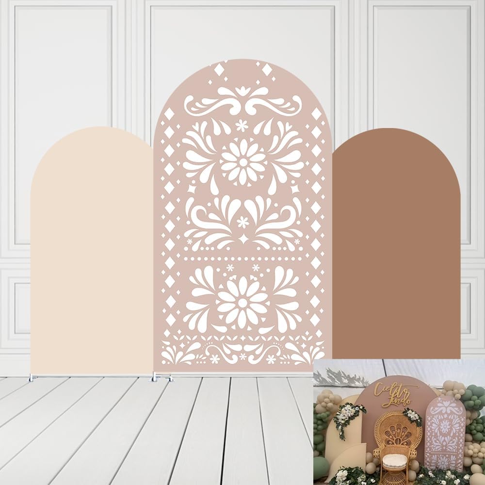 Beige Cielito Lindo Arch Backdrop Cover for Weddings and Parties