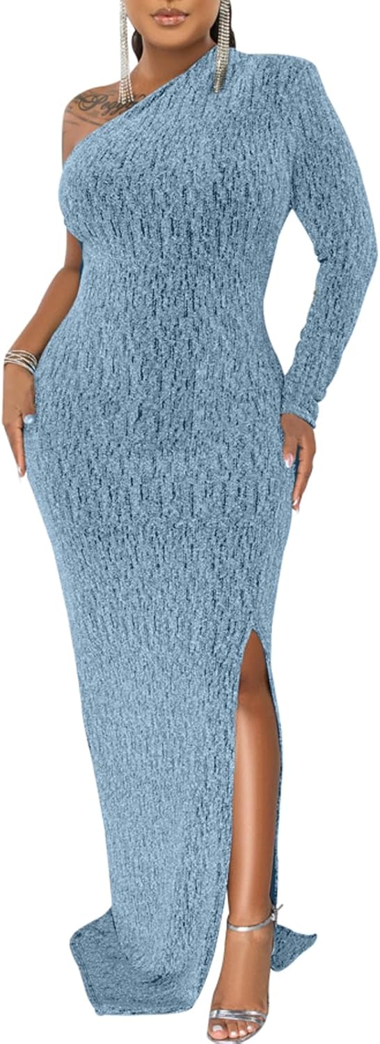 Elegant Long Sleeve Evening Party Dress with High Split Style