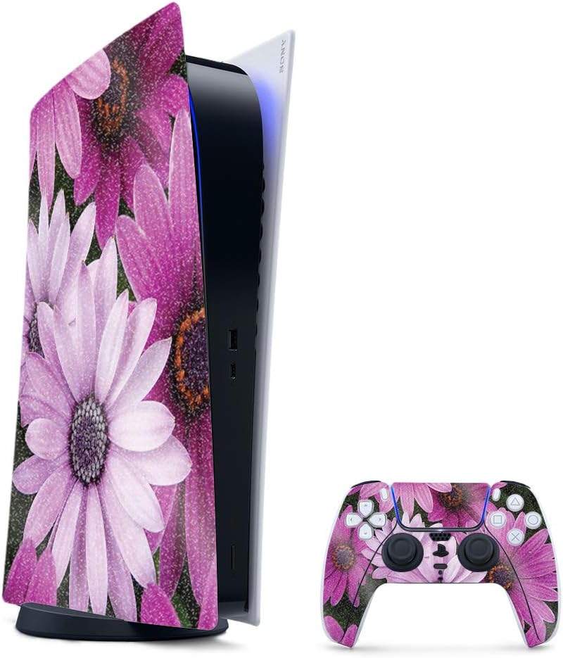 MightySkins Glossy Glitter Gaming Skin for PS5 - Purple Flowers
